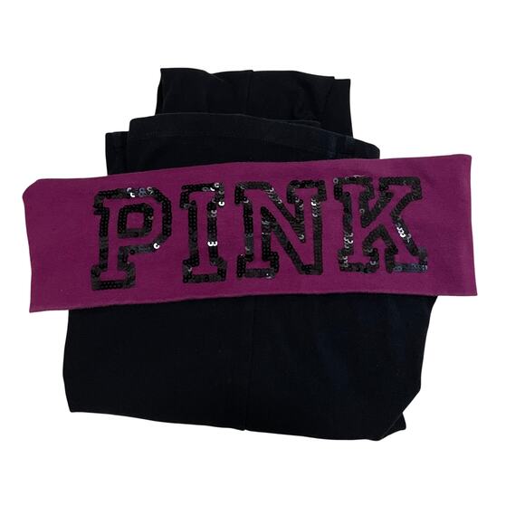 Y2K Pink Yoga Pants Sequin Logo | Victoria’s Secret Foldover Bootcut XS New NWOT - Picture 5 of 6